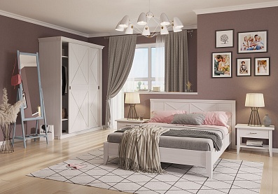Спальня Кантри 8, тип кровати Корпусные, цвет Блан шене