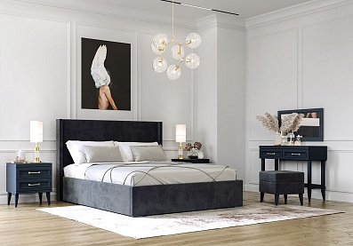 Спальня Орландо 2, тип кровати Мягкие, цвет Серый уголь
